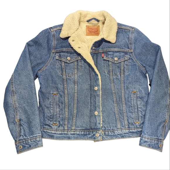 Levi's Sherpa Lined Denim Trucker Jacket - Women's Size Large - Picture 5 of 10